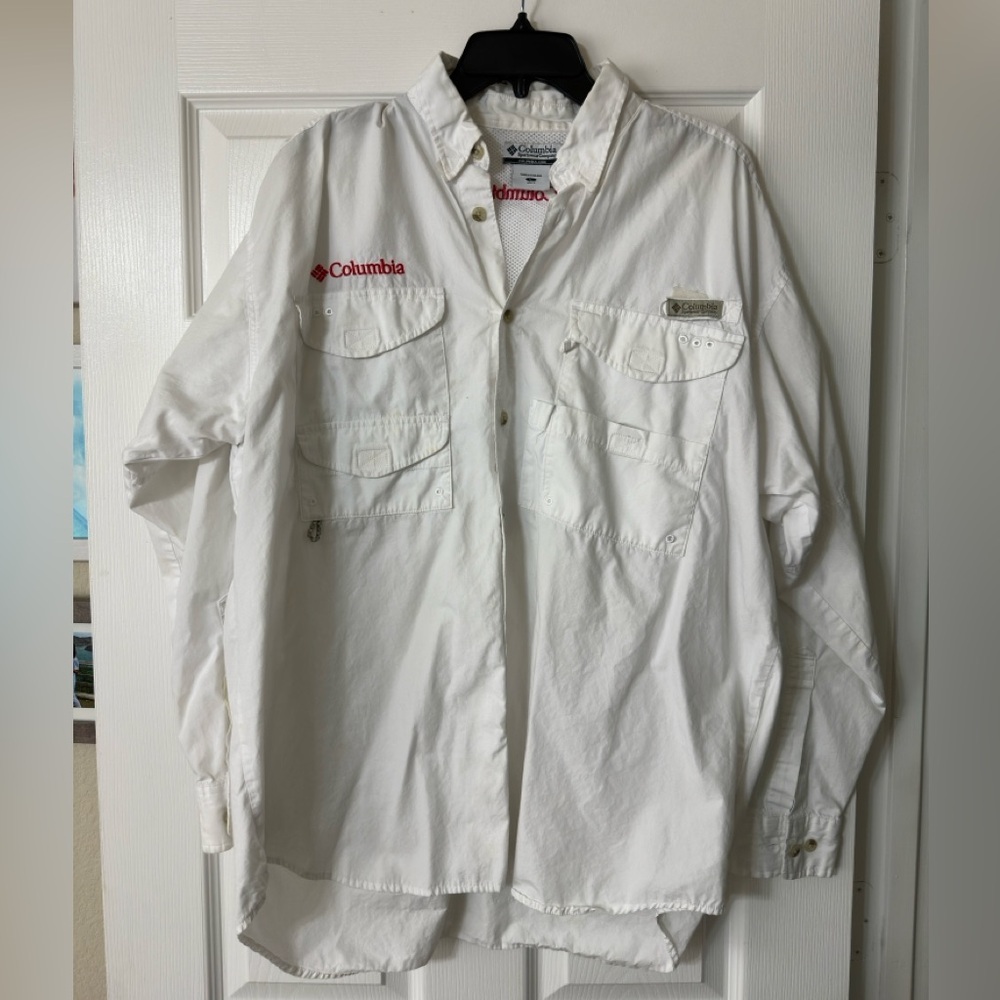 Columbia White Long Sleeve Fishing Shirt